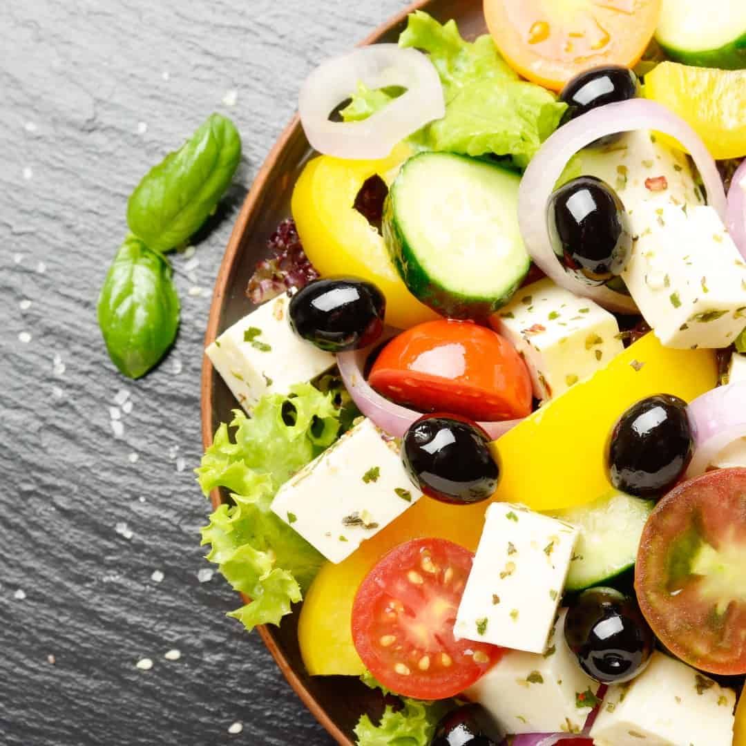 top view at mediterranean diet dish greek salad on YT4EH8P